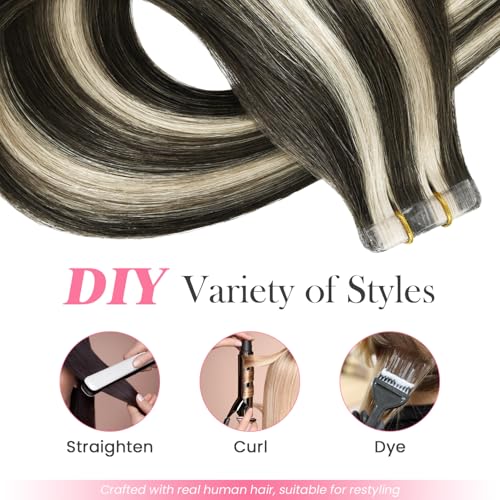 22 Inch Mixed Bleach Blonde Tape-in Hair Extensions - 20 Pieces Remy Human Hair