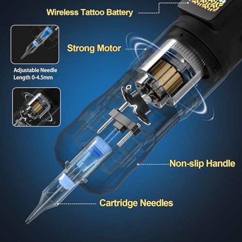OZER Professional Tattoo Pen Set with High-Capacity Battery & 20 Ink Cartridges