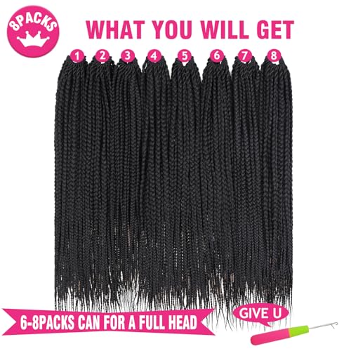 Unionbeauty 8 Packs 24 Inch Pre-Looped Box Braids Crochet Hair Natural Look