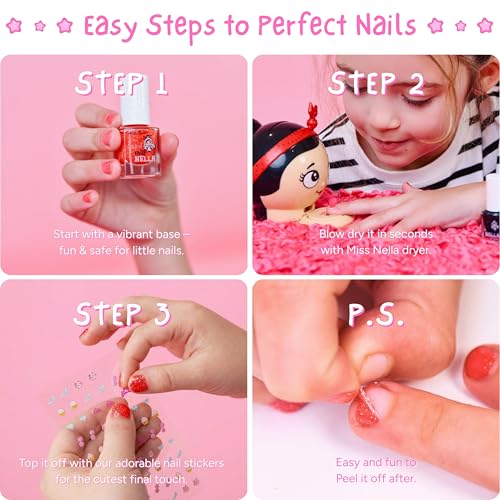Kids Nail Polish Set with Glitter - 6 Non-Toxic Water-Based Peel-Off Colors