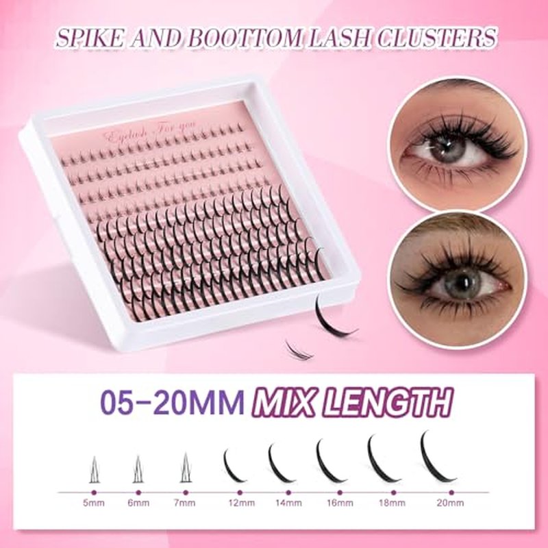 5 Styles Lash Clusters Kit, Mega/Volume/Full/Spike/Bottom Lashes Set, with Lash Bond&Seal, Remover, Tweezers & Tools, DIY Eyelash Extensions for Beginners & Pros, At-Home Salon Look
