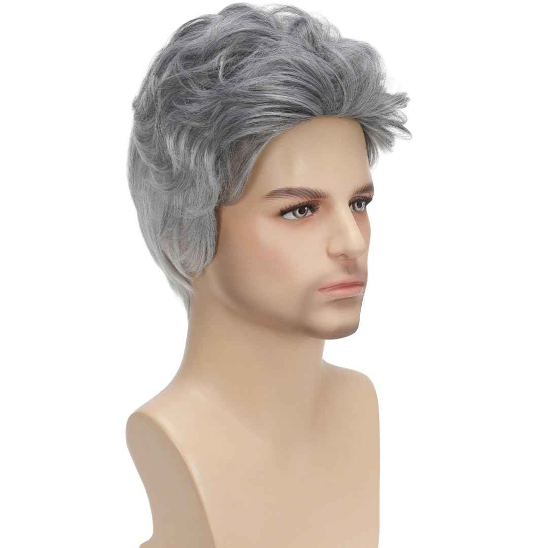 Daiaces Mens Short Grey Wig Natural Curly Gray Wig for Men Realistic Hair Replacement Handsome Male for Party Costumes Use