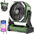 Green 20000mAh Rechargeable Camping Fan with 400LM Light & 360° Hook