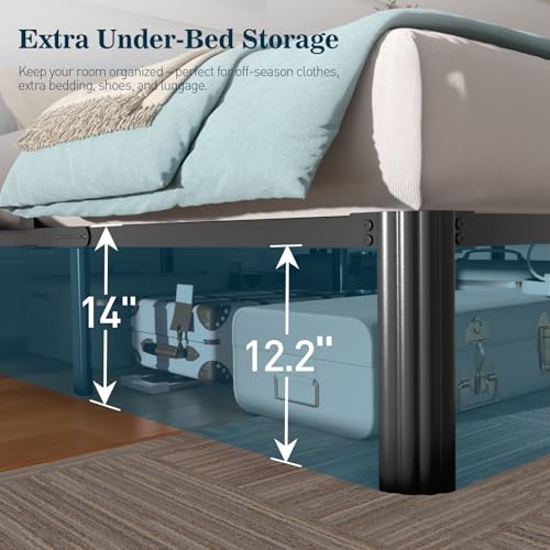King Size Heavy Duty Metal Bed Frame 14 Inch No Squeak Support Platform - King (U.S. Standard)