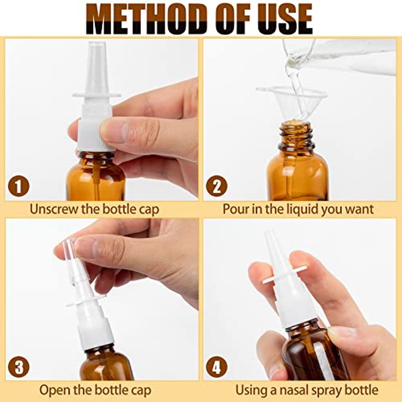 40 Pcs Nasal Spray Bottle Empty, Brown Glass Refillable Fine Mist Nasal Spray Bottles with 8 Funnels and 8 Labels (30ML/1oz)