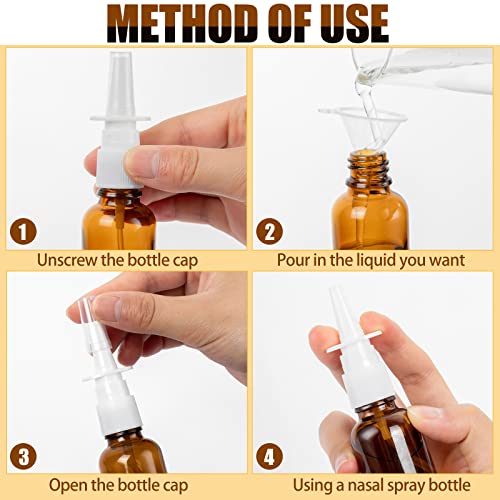 40 Pcs Nasal Spray Bottle Empty, Brown Glass Refillable Fine Mist Nasal Spray Bottles with 8 Funnels and 8 Labels (30ML/1oz)