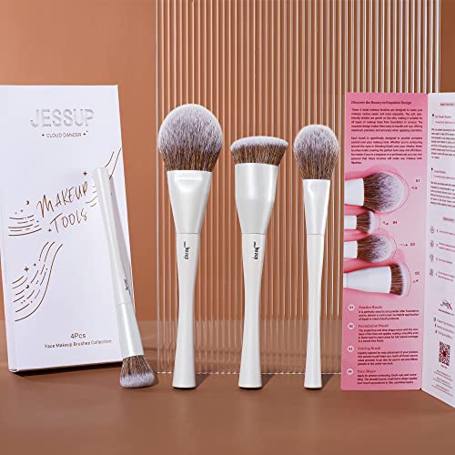 Jessup Makeup Brushes 4pcs Face Brush Set UC-4pcs Pearl White - Foundation, Concealer, Blush, Highlighter
