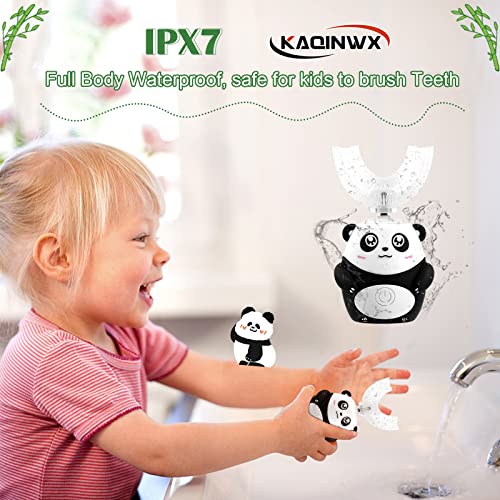 Kids U Shaped Electric Toothbrush for Ages 2-12 - Panda Design, Black, Rechargeable, Waterproof, 60S Timer