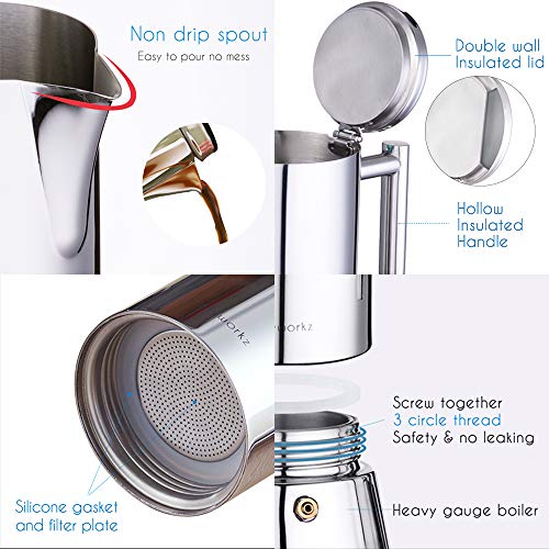 Stainless Steel 12-Cup Stovetop Espresso Maker - Silver 17.5 oz Induction Moka Pot