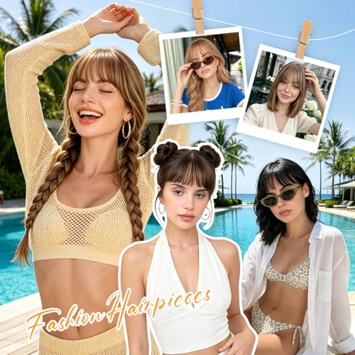Dark Brown Clip-In Human Hair Bangs for Women, Wispy Front Hairpiece - 9g