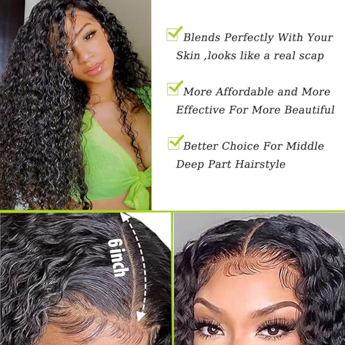 KAFEIER 2x6 Curly Closure Hair 18 Inch Natural Black Brazilian Virgin Remy, Pre-Plucked Hairline