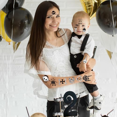 Bad Two the Bone Temporary Tattoos Stickers, Bad Two the Bone Birthday Decoration Boy Supplies Gifts for Boy Rock Music 2 Year Old Birthday Born to Rock Party