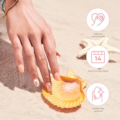 KISS | The Summer I Turned Pretty French Tip Press On Nails, ¡®Sunlit Days¡¯, Medium Coffin, Includes Pink Gel Nail Glue (2g), Mini Nail File, Cuticle Stick, & 28 Fake Nails
