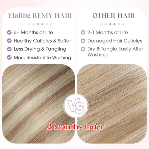 Elailite 14 Inch Human Hair Extensions Golden Brown & Bleach Blonde U Tip Keratin Bond
