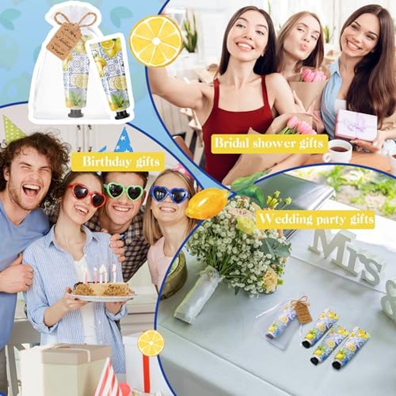 48 Sets Baby Shower Hand Cream Gift Party Favors for Guests Gift Bulk Mini Travel Size Hand Lotion Set for Guests(Lemon)