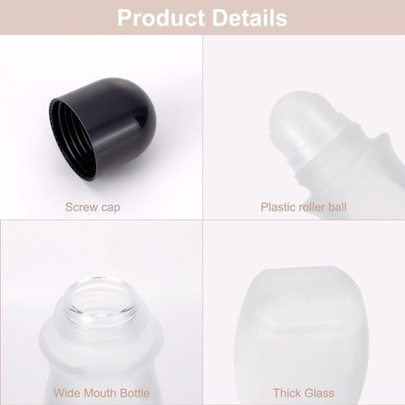Kesell 2pack 50 ml/1.7 oz Roll On Bottles with Plastic Roller Ball Frosted Clear Glass Deodorant Container Set with Opener Glass Essential Oil Roller Bottles with Gold and Black Caps