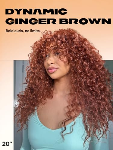 Ginger Curly Wig with Bangs - 20 Inch Synthetic Wigs for Black Women - Glueless, Natural Look