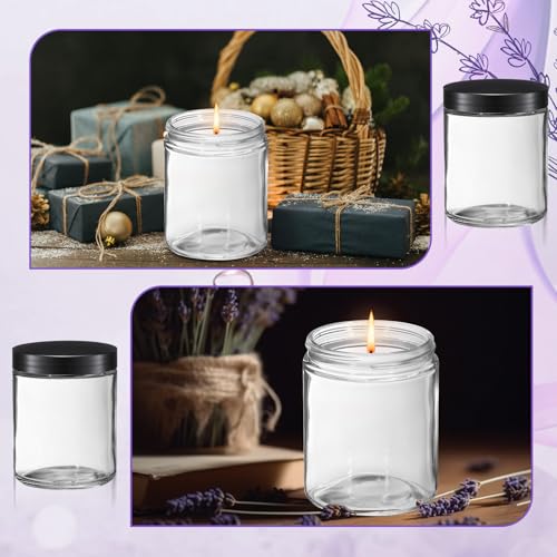 24 Pack 8 oz Clear Glass Candle Jars with Black Lids - Reusable Storage Containers