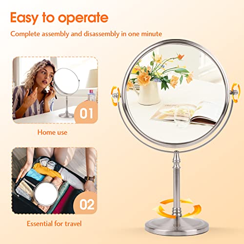 Makeup Mirror 8" Magnifying Mirror 1/10X Magnification, Large Table top Double-Sided Swivel Vanity Mirror Chrome Finish