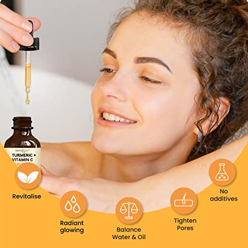 Turmeric Serum for Face + Glow-Boosting Vitamin C Serum - Organic Moisturizer for Dark Spots & Clear Wrinkles - Boosts Hydration for Dry & Tired Skin - Anti-Aging Formula for Glowing Skin - 8 FL OZ