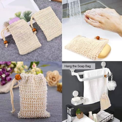 Natural Sisal Soap Saver Bag for Soap Bar Organic Soap Pouch for Exfoliating Lathers and Air Dry Soap Bar Shower Soap Saver Bag (8 Pcs)