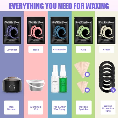 Black Waxing Kit with Warmer & Hard Wax Beans for Hair Removal - Full Body & Face