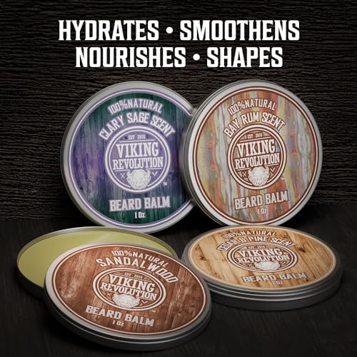 Viking Revolution Beard Balm Variety Pack (1oz each) - Styles, Strengthens and Softens Beards - Sandalwood, Pine & Cedar, Bay Rum, Clary Sage, Spiced Vanilla, Sweet Tobacco, Majestic Oud, Citrus