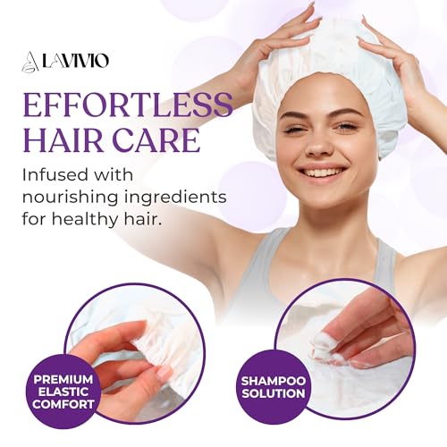 No Rinse Shampoo Caps ? Waterless Hair Washing Shower Caps for Bedridden Patients, Elderly & Hospital Use ? Disposable Rinseless Conditioning Bathing Supplies with Aloe Vera, Vitamins - 6 Pack