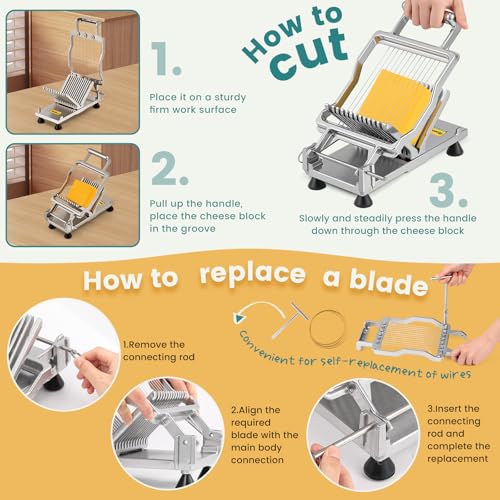 Huanyu Commercial Cheese Slicer with Stainless Steel Blades, Adjustable Thickness