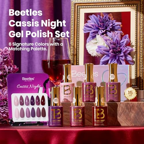 Beetles Purple Gel Nail Polish J - Cassis Night, 15ml HEMA-Free Glitter