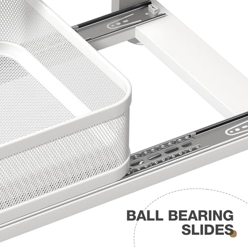 Corbyles 2-Pack White 18.5" Under Sink Organizer with Adjustable Height, Mesh Drawers, Ball-Bearing Slides