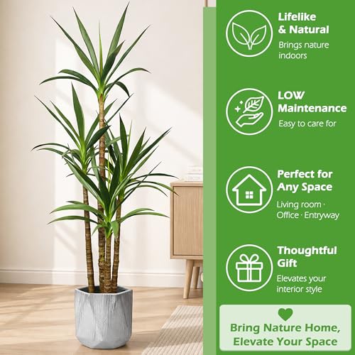 6Ft Faux Agave Tree with 4 Stems, Tall Artificial Plant in Plastic Pot for Home Office Decor