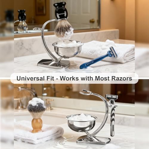 Shaving Bowl and Stand Set with Magnetic Base - 304 Steel & Chrome
