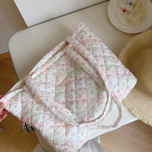Floral Quilted Cotton Shoulder Bag Set 3-in-1 Handbag with Matching Mini Pouch Cosmetic Bag Large Capacity Tote A053