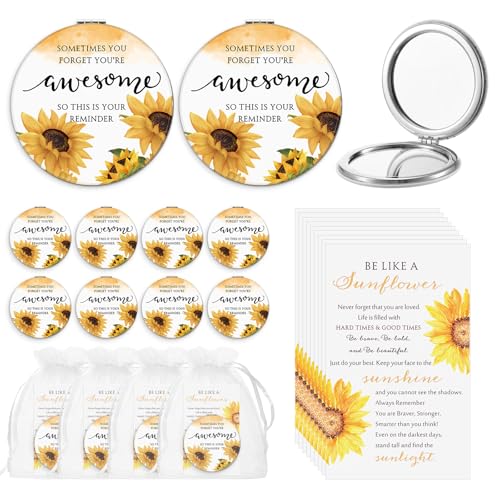 Sunflower Inspirational Compact Mirror Set with Cards - 12 Pack for Women & Gift