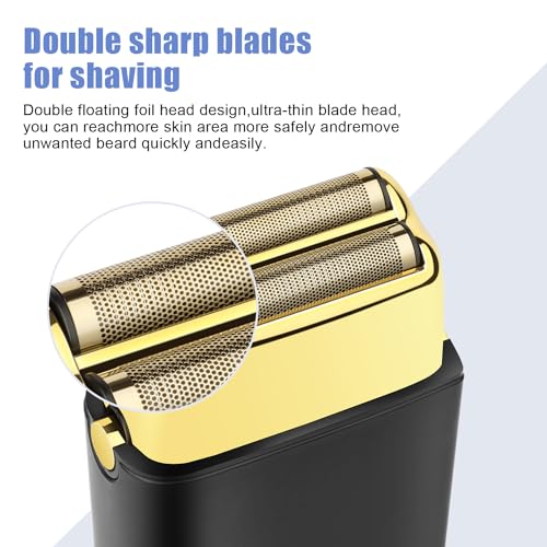 HIENA PRO Foil Shaver for Men Barber, Double Electric Foil Trimmer, Professional Electric Razor, Close Shaver, Cordless Rechargeable with USB, Black Gold