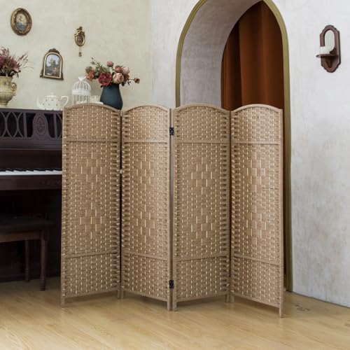 PawlaBay Light Brown 4 Panel Short Room Divider - Folding Privacy Screen