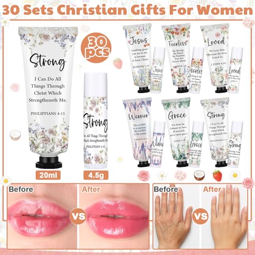 Bible-Themed Hand Cream & Lip Balm Set with 30 Pieces - Christmas Christian Gifts for Women - Variation of THIS listing: 30