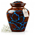Small Cremation Urn for Human Ashes - Vintage Rosewood Keepsake Memorial - Blue Resin Inlay - 20 Cubic Inches