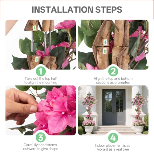 Rose Red Artificial Bougainvillea Tree - 4ft 11in Faux Tropical Plant with Pot for Indoor Outdoor Decor