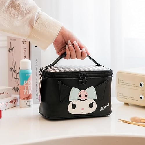 Kuromi PU Cosmetic Bag Makeup Pouch Travel Portable Vanity Case Organizer with Handle - Black