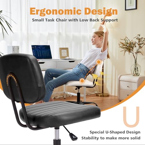 Sweetcrispy Small Office Desk Chair with Lumbar Support - Dark Black