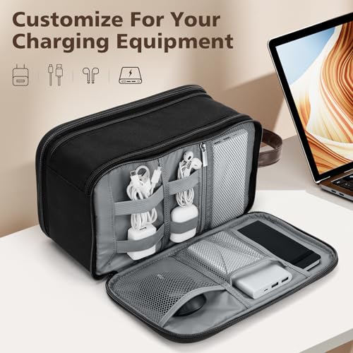 Wedama Toiletry Bag for Men, Large Hanging Travel Toiletry Bag, Extra Electronic Organizer Bag Waterproof Shaving Bag for Toiletries with PU Handle for Travel Business Trips Swim Camping, Black&Brown