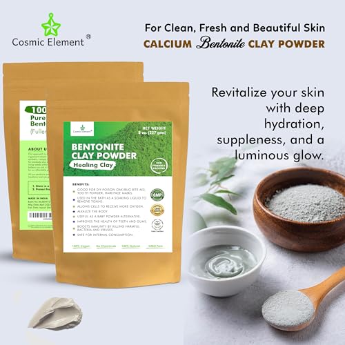 Calcium Bentonite Clay Powder 8oz - Pure Food Grade Skin Detox Mask - Vegan & Healing