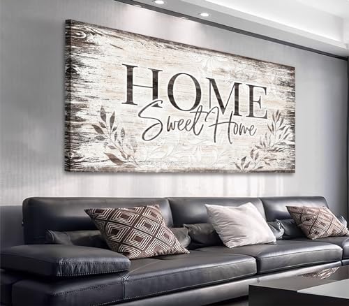 Large Dark Brown Farmhouse Wall Art Sign - Home Sweet Home Canvas Decor 48" x 24" - Wrapped Canvas Variation