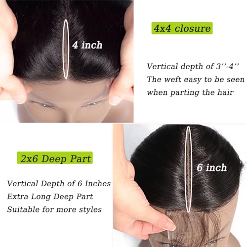 Brazilian Deep Wave Lace Closure 2x6 Inch Human Hair 16 Inch Natural Style - 1b Variation