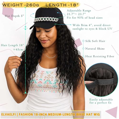 18-Inch Wavy Matte Black Cap Wig with Rhinestone Decor - Adjustable Fit