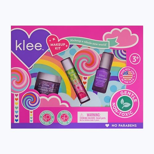 Klee Naturals Makeup Kit with Nail Polish, Glitter Gel and Lip Shimmer. Kid-Friendly and Non-Toxic. Made in USA. (Swirling Purple)
