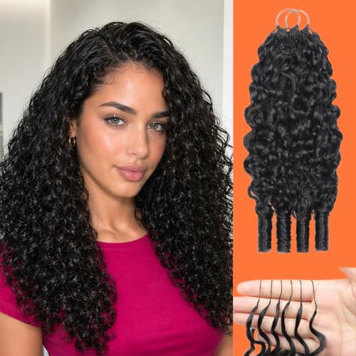 Burmese Curly Crochet Hair 22 Inch Human Hair Extensions for Black Women - Mini Knots, Invisible Knotless, 50g, 40 Strands, Variation BR50G 1B#