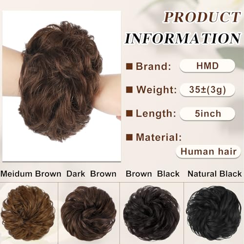 Dark Brown Human Hair Messy Bun Hairpiece for Women - Natural & Easy to Wear